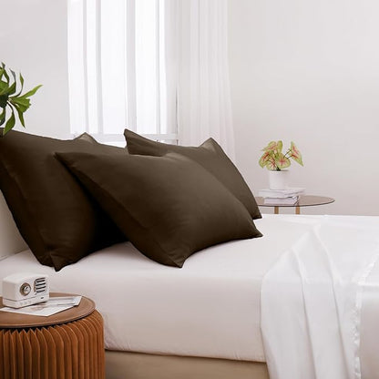 Pillowcases Queen 4 Pack, 20x30 Pillow Cases with Envelope Closure, Soft Plain Brushed Microfiber Covers Breathable Wrinkle-Resistant, Brown