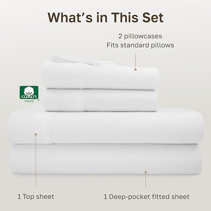 California Design Den Natural 100% Cotton Sheets, Full Size Sheets Set, 400 Thread Count Sateen Bedding, Deep Pockets with All-Around Elastic for a Snug Fit, Durable Bed Set - Antique White