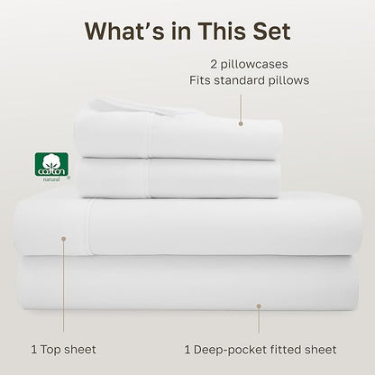 California Design Den Natural 100% Cotton Sheets, Full Size Sheets Set, 400 Thread Count Sateen Bedding, Deep Pockets with All-Around Elastic for a Snug Fit, Durable Bed Set - Antique White