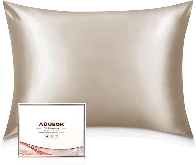 Adubor 100% Silk Pillowcase - Mulberry Silk Pillow Cases, 22 Momme 6A Grade Fibers, Silk Pillow Case for Hair and Skin Health, with Hidden Zipper (Queen 20''x30'', Beige, 1PC)