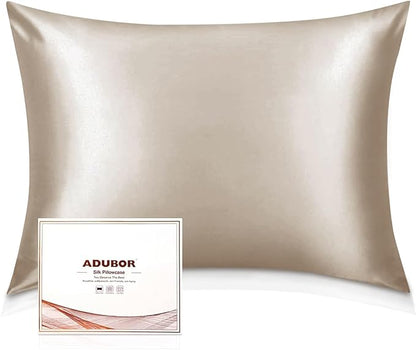 Adubor 100% Silk Pillowcase - Mulberry Silk Pillow Cases, 22 Momme 6A Grade Fibers, Silk Pillow Case for Hair and Skin Health, with Hidden Zipper (Queen 20''x30'', Beige, 1PC)