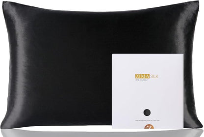 ZIMASILK 100% Pure Mulberry Silk Pillowcase for Hair and Skin Health,Soft and Smooth,Both Sides Premium Grade 6A Silk,600 Thread Count,with Hidden Zipper,1pc (King 20''x36'',Black)