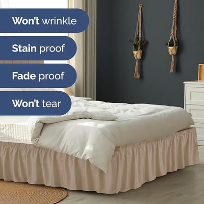 Wrap Around Dust Ruffle Bed Skirt - Cream - for Full Size Beds with 24 Inch Drop - Easy Fit Elastic Strap - Adjustable Pleated Bedskirt w/Brushed Fabric - Wrinkle Free - for Women, Men, Kids & Teens