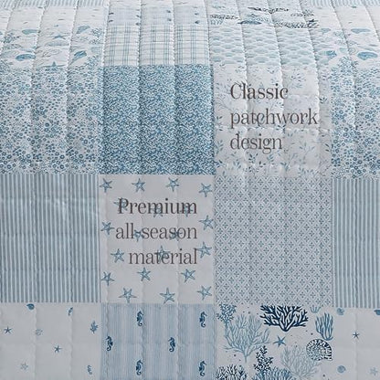 Queen Quilt Set-3 Pieces Soft Bedding Lightweight Floral Patchwork Coverlet