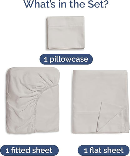 100% Rayon Derived From Bamboo - Bamboo Sheets Twin XL Size - Cooling Sheets for Twin XL - Soft, Breathable Hotel Luxury Bedding - 1 Flat & 1 Fitted & 1 Pillowcase w/ 16 Inch Deep Pockets - Light Grey
