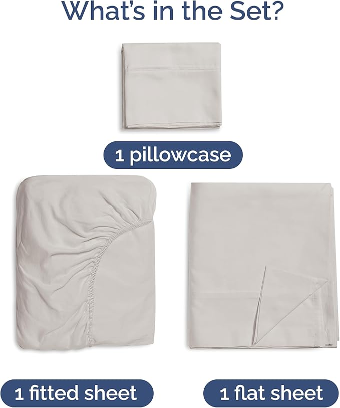 Bed Sheets Twin Size - Cooling Sheets for Twin - 100% Rayon Derived from Bamboo - Soft, Breathable & Hotel Luxury Bedding - 1 Flat & 1 Fitted and 2 Pillowcases w/ 16 Inch Deep Pockets - Light Grey
