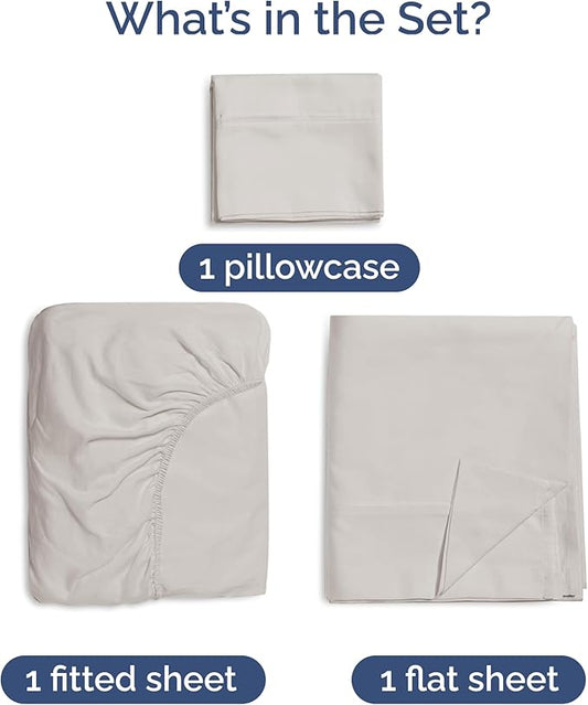 Bed Sheets Twin Size - Cooling Sheets for Twin - 100% Rayon Derived from Bamboo - Soft, Breathable & Hotel Luxury Bedding - 1 Flat & 1 Fitted and 2 Pillowcases w/ 16 Inch Deep Pockets - Light Grey