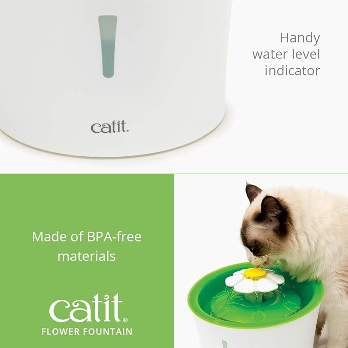 Catit Flower Fountain with Triple Action Filter,Cat Drinking Water Fountain,3 L,Green,(Pack of 6)