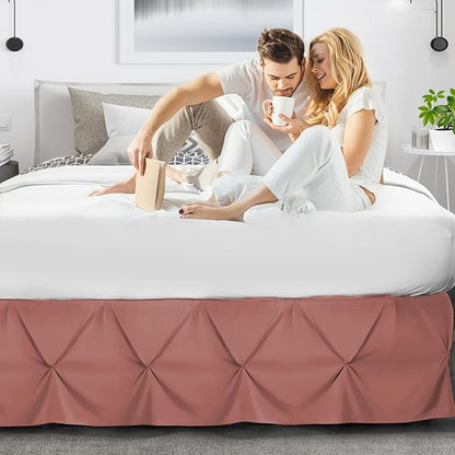 Nestl Pink Clay Bed Skirt Cal King Size, Pinch Pleat Cal King Bed Skirt, 14" Inch Drop Cal King Bedskirt, Hotel Quality Bed Skirts, Microfiber Bedskirt for Cal King Bed, Pink Clay Cal King Bed Skirt