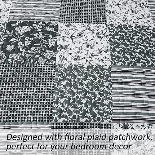 Mybedsoul Boho Quilt King Size, Patchwork Bedding Set, Black Grey