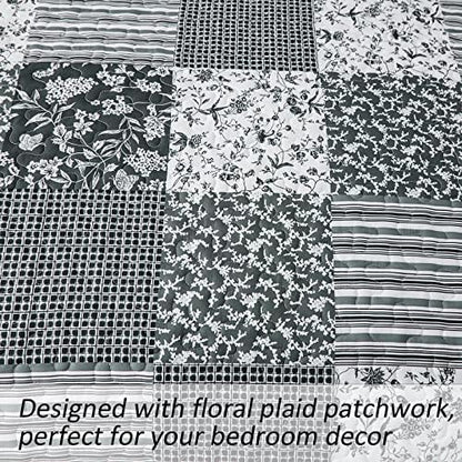 Mybedsoul Boho Quilt King Size, Patchwork Bedding Set, Black Grey
