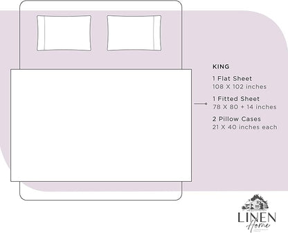 Linen Home 100% Cotton Percale Sheets King Size - Crisp Cool Breathable, 16 Inch Deep Pocket, Soft Durable 4-Piece King Bed Sheet Set 1 Flat, 1 Fitted, 2 Pillowcases, Iris Lilac