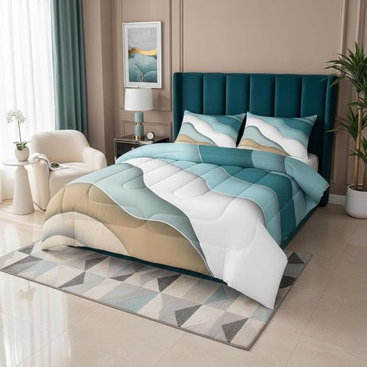 Abstract Ombre Comforter Set Ocean Waves Bedding Set Decor Blue Sea and Beach Quilt Set Tropical Summer Contemporary Duvet Insert Teens Kids Adults Room Decor 2pcs Twin Size