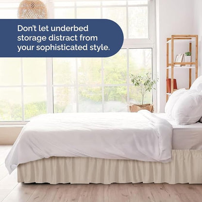 Wrap Around Dust Ruffle Bed Skirt - Wheat - for Full Size Beds w/ 12 Inch Drop - Easy Fit Elastic Strap - Adjustable Pleated Bedskirt w/Brushed Fabric - Wrinkle Free - for Women, Men, Kids & Teens