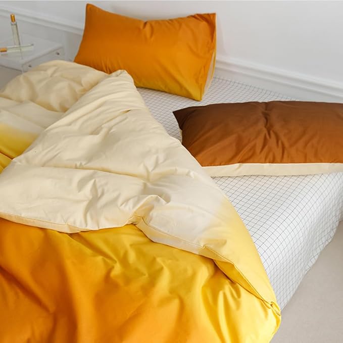 CLOTHKNOW Orange Brown Queen Comforter Set Yellow Gradient Bedding Comforter Sets Soft Yellow Queen Comforter with 2 x Pillow Cases