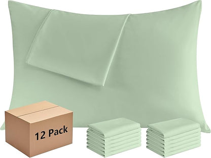 Pillowcases Standard 12 Pack, 20x26 Pillow Cases with Envelope Closure, Soft Plain Brushed Microfiber Covers Breathable Wrinkle-Resistant, Sage Green