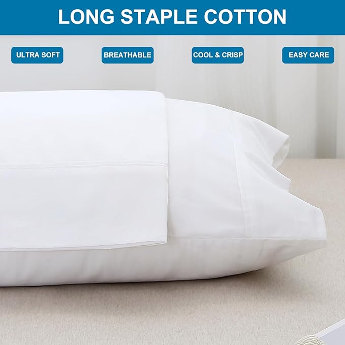 WINLIFE 100% Cotton Pillowcases Set of 2 King Size Pillow Cases 20×36 Inches, Soft and Breathable Pillow Cover, Pure White
