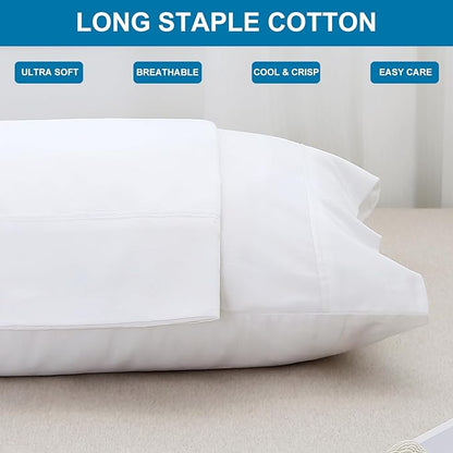 WINLIFE 100% Cotton Pillowcases Set of 2 King Size Pillow Cases 20×36 Inches, Soft and Breathable Pillow Cover, Pure White