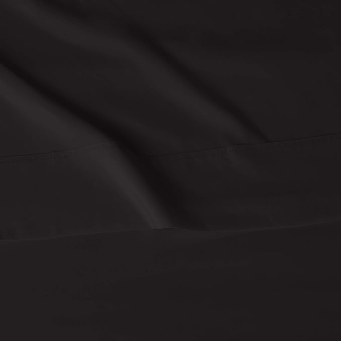 Amazon Basics Lightweight Super Soft Easy Care Breathable Microfiber 4 Piece Cozy Comfortable Bed Sheet Set, Wrinkle Resistant with 14-Inch Deep Pockets, Queen, Black, Solid