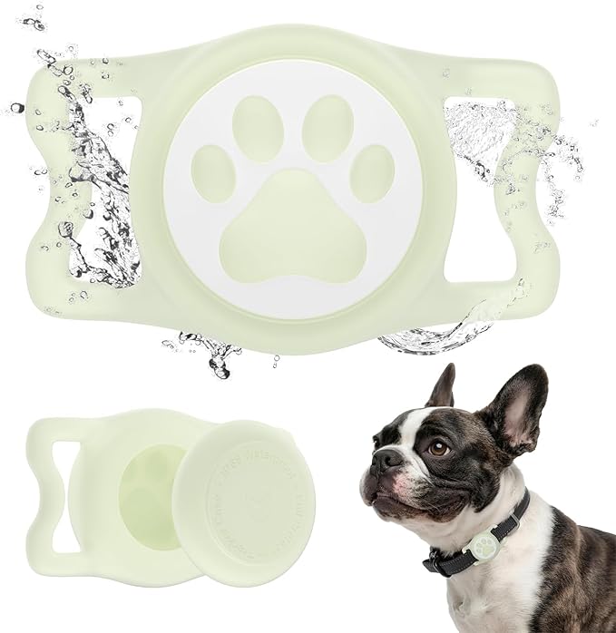IP68 Waterproof Dog AirTag Holder for Dog Collar, Soft, Stretchy Silicone | Full-Body Protection, Easy Tool-Free Installation, Quiet, No-Dangle Fit, Lightweight, Fits Dog & Cat Collars of All Widths