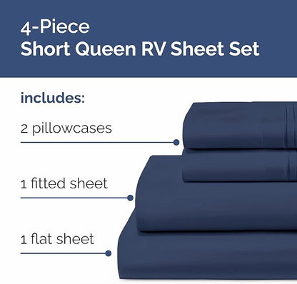 Short Queen Size 4 Piece Sheet Set - RV Short Queen, Soft, Breathable & Cooling Bed Sheets Set w/ Deep Pockets - Hotel Luxury Bedding for Women, Men, Kids, Teens, Boys & Girls - Oeko-Tex - Navy Blue