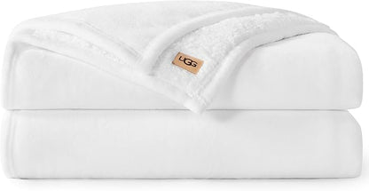 UGG Nita Full/Queen Blanket, Cozy Soft Queen Bedding, Plush Fleece Blanket for Bed, Extra Large Throw for Couch, Luxury Bedroom Decor, 90-inch x 90-inch, White Snow