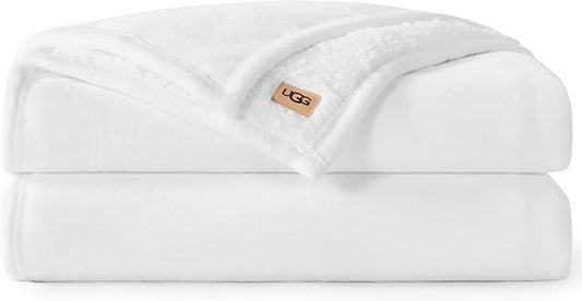 UGG Nita Full/Queen Blanket, Cozy Soft Queen Bedding, Plush Fleece Blanket for Bed, Extra Large Throw for Couch, Luxury Bedroom Decor, 90-inch x 90-inch, White Snow