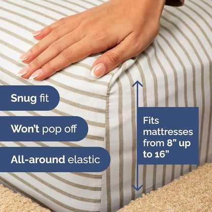 Full XL Bed Sheet - 4 Piece Full XL Bed Sheets Set - Soft, Breathable & Cooling - Hotel Luxury Bedding for Women, Men, Kids, Teens, Boys & Girls - Deep Pockets, Fade and Wrinkle Free - Beige Stripes