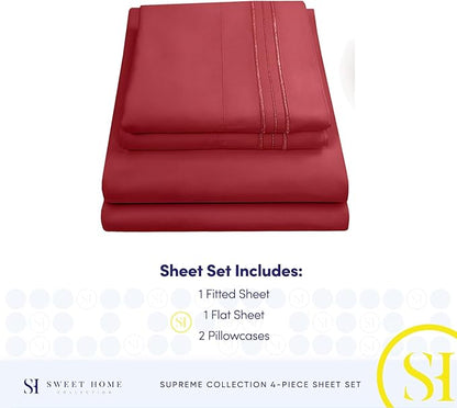 Full Size Sheet Sets - Breathable Luxury Sheets with Full Elastic & Secure Corner Straps Built In - 1800 Supreme Collection Extra Soft Deep Pocket Bedding Set, Sheet Set, Full, Burgundy