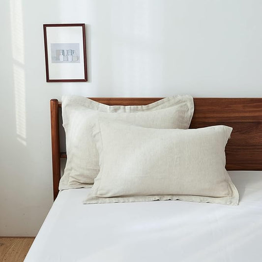 Simple&Opulence 100% Linen Pillow Case Queen Size Set of 2, Linen Pillow Covers with Overlap Closure, Luxury Breathable Pillowcases Protectors Suitable for All-Season (20" X 26", Linen)