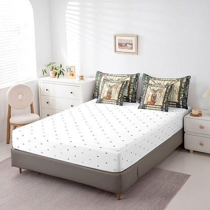 Erosebridal Elk Deer Bed in a Bag Queen Comforter Set 7 Piece,Woodland Animals Bedding Sets Buffalo Plaid Sheet Set with Comforter