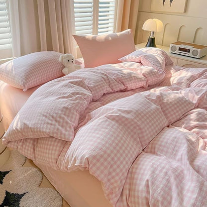 Nayoroom Gingham Duvet Cover Oversized King Pink White Plaid Checkered Comforter Cover 3 Pcs Soft Breathable Washed Microfiber Grid Farmhouse Bedding Set with Pillow Shams