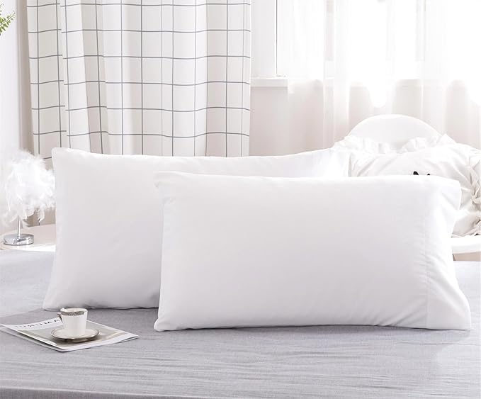 Microfiber Standard Bed Pillowcases 2 Pack, Super Soft Bed Pillow Covers Envelope Closure, Wrinkle, Fade and Stain Resistant, 20x26, White