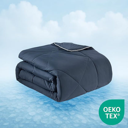 Oversized Cooling Comforter Twin/Twin XL – Reversible Diamond-Quilted Comforter for College Dorms – Lightweight Breathable Bed Blanket for Hot Sleepers, Night Sweats & College Students, Navy Blue
