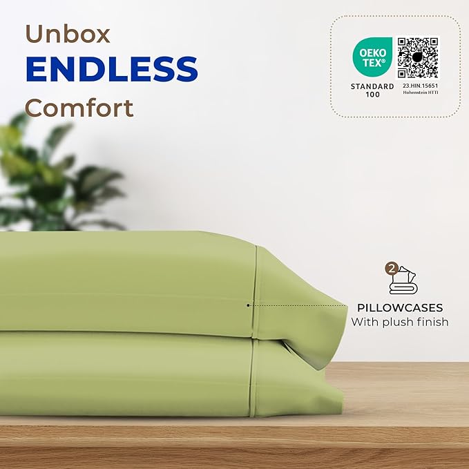 Thread Spread 100% Egyptian Cotton Pillow Cases Queen Size Set of 2 - Luxury 1000 Series Paradise Collection Queen Pillow Cases (Sage Green), Soft Cooling Sateen Hotel Egyptian Cotton Pillowcases