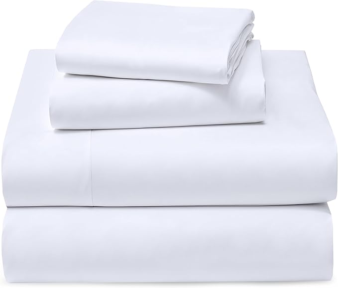 RUVANTI 100% Cotton Sheets – Full Size Percale Bedding, Cooling & Breathable, Durable with a Crisp, Soft & Comfortable Feel, 16" Deep Pocket, 4-Piece Set, Milky White