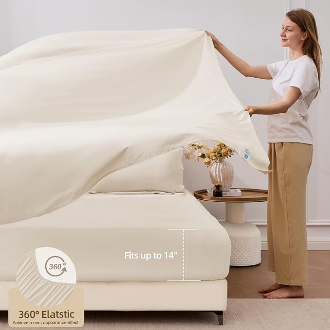 FUANNA 5 Pieces Twin Comforter Set, All Season Bed in a Bag Twin Size, Luxury Soft Bedding Sets with Comforter, Flat Sheet, Fitted Sheet, Pillowcase & Pillow Sham, Beige