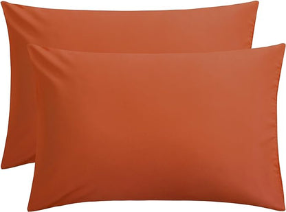 FLXXIE Pillow Cases Queen, Soft Microfiber Pillow Covers with Envelope Closure, Wrinkle Resistant Pillowcases, 2 Piece Set, 20x30, Burnt Orange