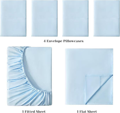 BYSURE 6 Pieces Bed Sheets Set(Queen, Baby Blue) - Hotel Luxury Super Soft 1800 Thread Count 100% Microfiber Sheets with Deep Pockets, Wrinkle & Fade Resistant