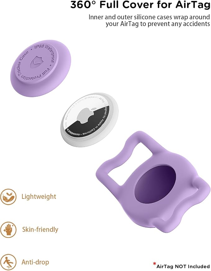 IP68 Waterproof Dog AirTag Holder for Dog Collar, Soft, Stretchy Silicone | Full-Body Protection, Easy Tool-Free Installation, Quiet, No-Dangle Fit, Lightweight, Fits Dog & Cat Collars of All Widths
