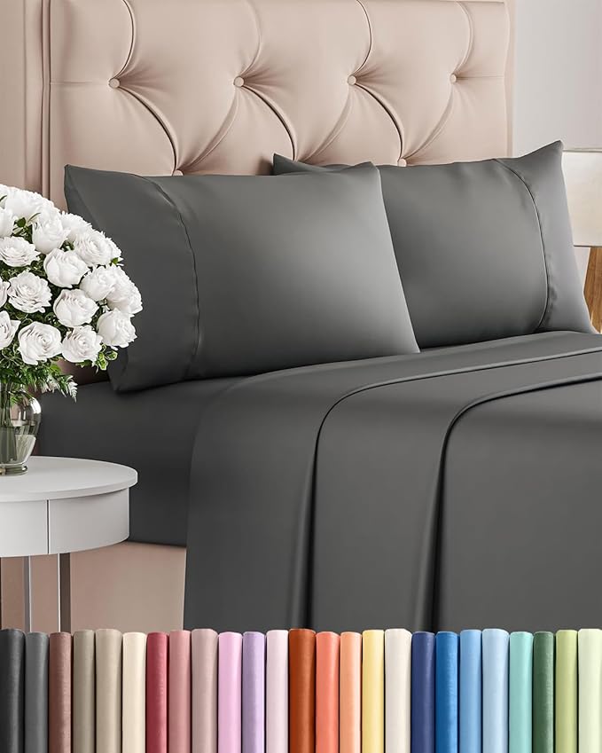 Twin 4 Piece Sheet Set - Comfy Breathable & Cooling - Ultra Soft Hotel Luxury Bedding Set w/ 8-16 Inch Deep Pockets - 1 Flat & 1 Fitted Sheet & 2 Pillowcases - Wrinkle Free and Easy Care - Charcoal