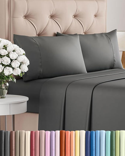 Twin XL 4 Piece Sheet Set - Comfy Breathable & Cooling - Ultra-Soft Hotel Luxury Bedding Set w/ 8-16 Inch Deep Pockets - 1 Flat & 1 Fitted Sheet & 2 Pillowcases - Wrinkle Free & Easy Care - Charcoal