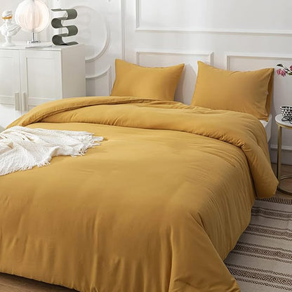 CLOTHKNOW Mustard Yellow King Size Comforter Set Yellow Bedding Comforter Sets Soft Cozy Turmeric Comforter with 2 x Pillow Cases