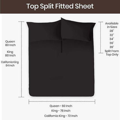 SGI bedding Adjustable Split Head Flex Top Queen 36" Microfiber Sheet Set – Ultra Soft, Cooling & Deep Pocket 15” Fitted, 4-Piece Breathable & Durable Bedding Set for Split Queen Beds -Black