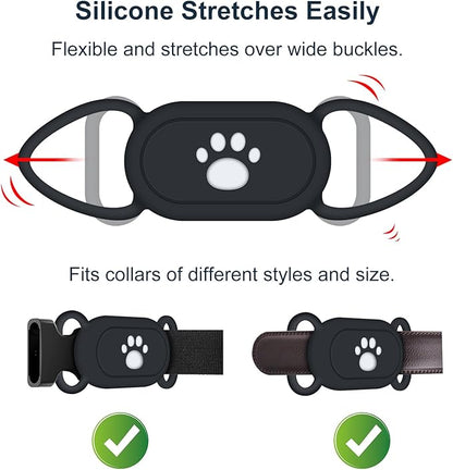 for Samsung Galaxy SmartTag2 Dog Collar Holder, 2 Pack Waterproof Anti-Lost Silicone Case for Galaxy Smart Tag 2 for Pet Dog Cat Collars (Black/Black)