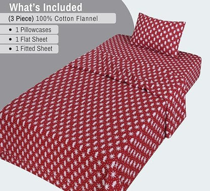 RUVANTI Flannel Sheets Twin Size, Red Christmas
