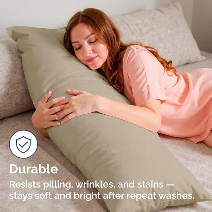 Body Pillowcases Set of 4-20x54 Long Body Pillow Case - Soft Body Pillow Cover for Sleeping & Side Sleepers - Breathable & Fade Free - Machine Washable with Envelope Enclosure - (Heathered Beige)