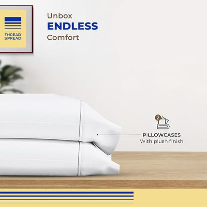 Thread Spread 100% Egyptian Cotton King Size Pillow Cases Set of 2 - Luxury 600 Series Bliss Collection Pillow Cases King Size (White), Soft Cooling Hotel Cotton Pillowcases, Sateen Finish