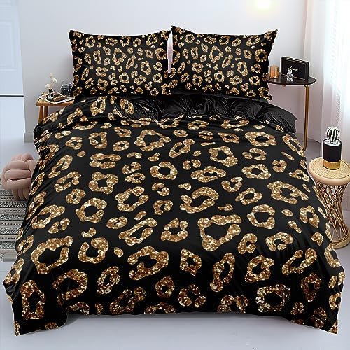 Full Size Cheetah Print Duvet Cover Set Leopard Print Comforter Covers Brown Lip Bed Set Animal Print Bedroom Decor for Kids Teens Boys and Girls