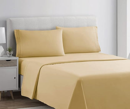 Clara Clark Split King 4Pc Bed Sheets Set, Deep Pocket, Microfiber, Breathable, Fade Resistant, Camel Gold